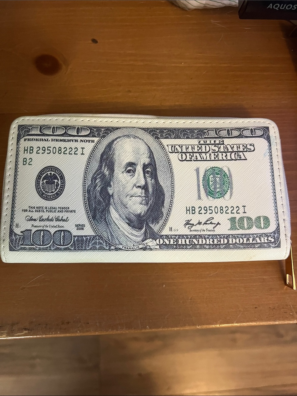 Novelty $100 Bill Wallet - White and Green